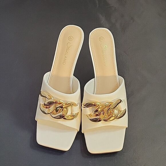 BRAND NEW SHOELAND SQUARE TOE SLIP-ON FOOT OPEN TOE GOLD CHAIN LINKING S…G1 - Picture 3 of 16